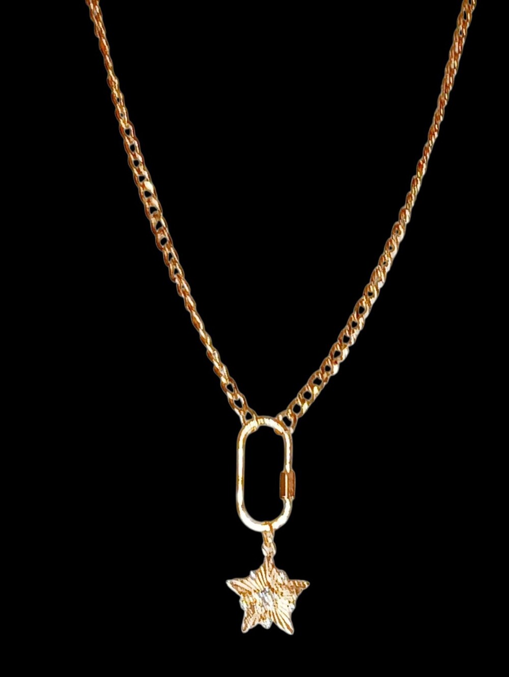 Gold Caribiner Pendant Necklace Star Stud Earrings Mod 60s Astro Core Y2k Core - Picture 2 of 16